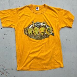 Men's Vintage Russell T-Shirt Yellow Football M Crew USA Single Stitch 100 Years